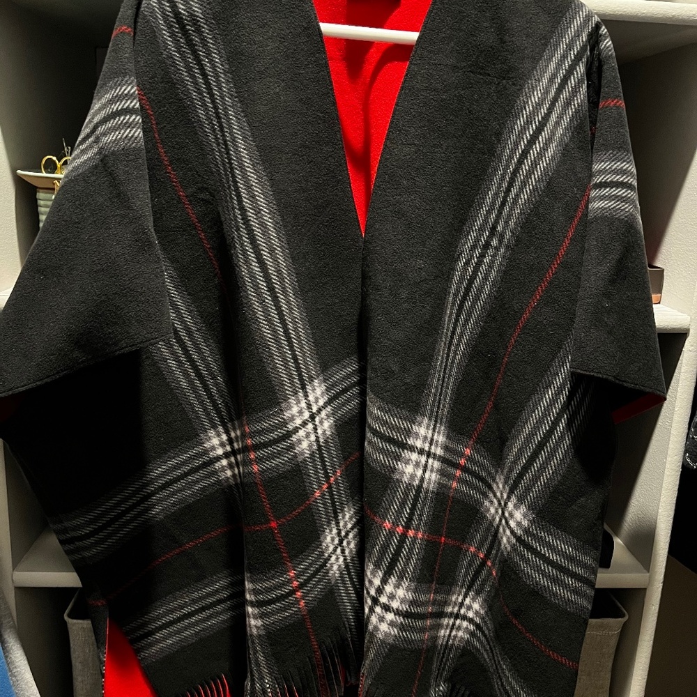 Plaid Fleece Poncho Cape